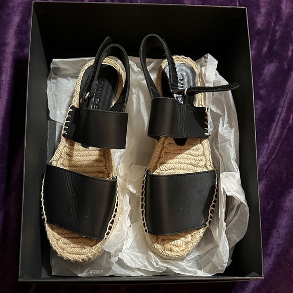 Vince Shoes - Vince Black Leather Espadrille Slingback Sandals